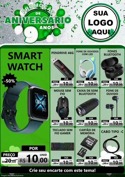 Modelo de Encarte para Encarte A4 Vertical com o tema Promoção de Aniversário - 9 Anos para Informática