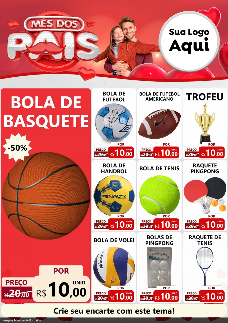 Modelo de Encarte para Encarte A4 Vertical com o tema Mês dos Pais para Artigos Esportivos