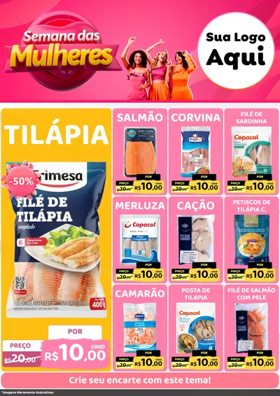 Modelo de Encarte para Encarte A4 Vertical com o tema Semana das Mulheres para Peixaria