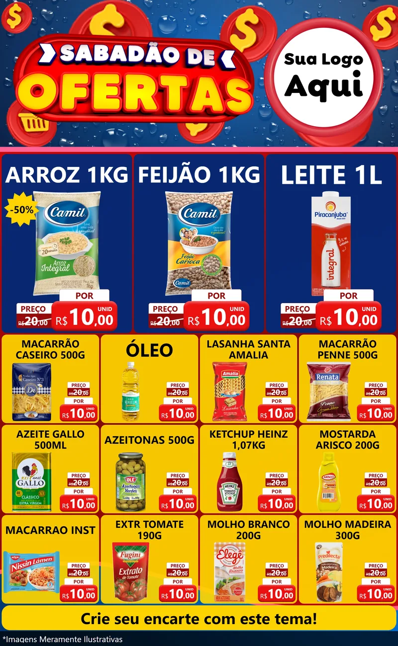 Modelo de Encarte para Encarte Grande com o tema Sabadão de Ofertas para Supermercado