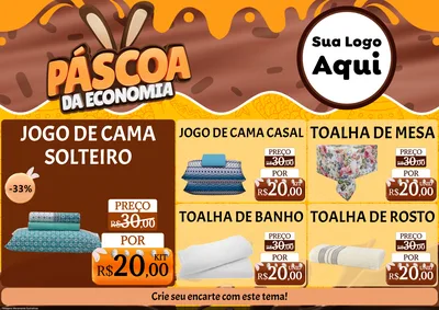 Modelo de Encarte para Encarte A4 Horizontal com o tema Páscoa da Economia para Cama, Mesa e Banho