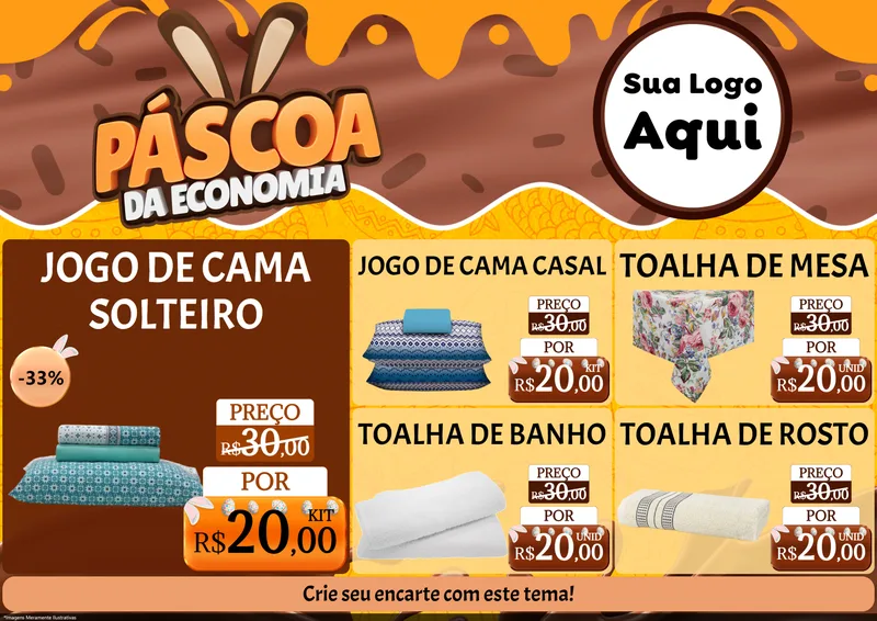 Modelo de Encarte para Encarte A4 Horizontal com o tema Páscoa da Economia para Cama, Mesa e Banho