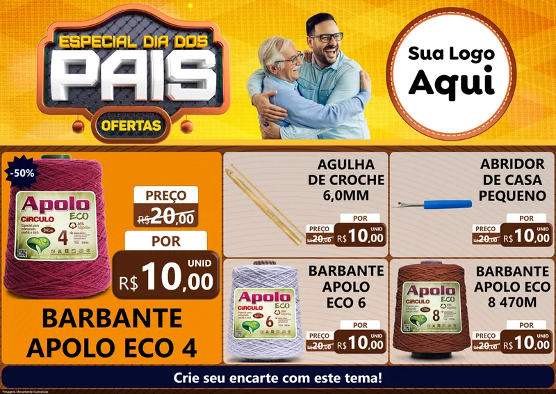 Modelo de Encarte para Encarte A4 Horizontal com o tema Especial Dia dos Pais para Armarinho e Aviamentos
