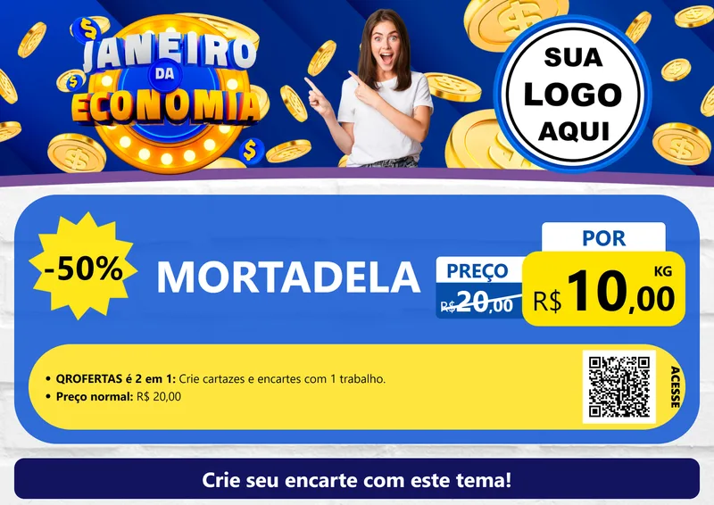 Modelo de Cartaz para Cartaz A4 Horizontal com o tema Janeiro da Economia para Frios e Laticínios
