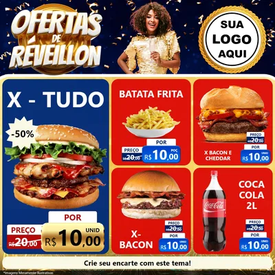 Modelo de Rede Social para Feed Facebook com o tema Ofertas de Réveillon para Hamburgueria