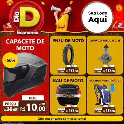 Modelo de Rede Social para Feed Facebook com o tema Dia D Economia para Moto peças
