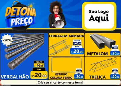 Modelo de Encarte para Encarte A4 Horizontal com o tema Detona Preços para Ferragens