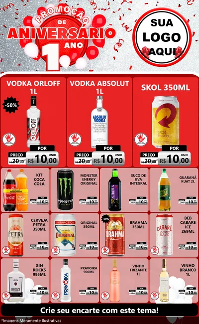 Modelo de Encarte para Encarte Grande com o tema Promoção de Aniversário - 1 Ano para Distribuidora de bebidas