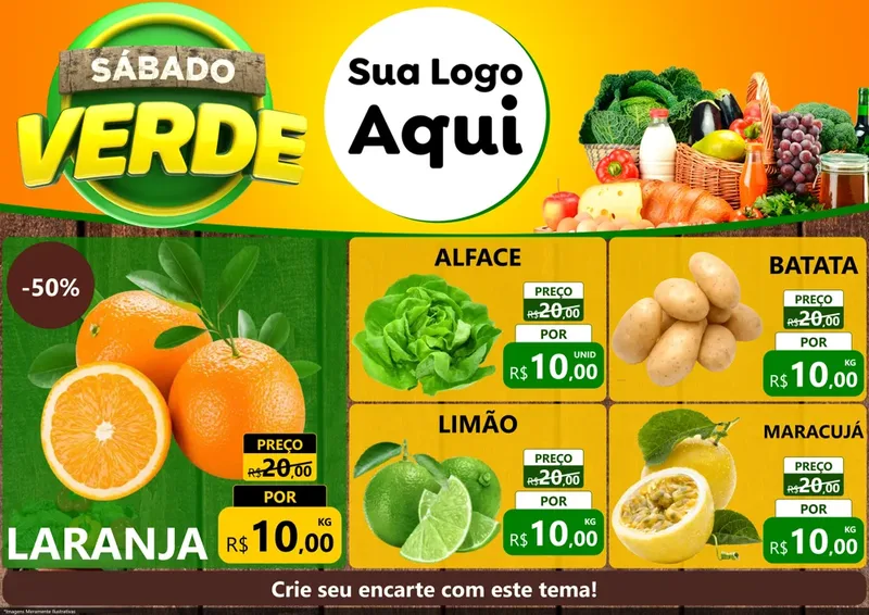 Modelo de Encarte para Encarte A4 Horizontal com o tema Sábado Verde para Hortifrúti