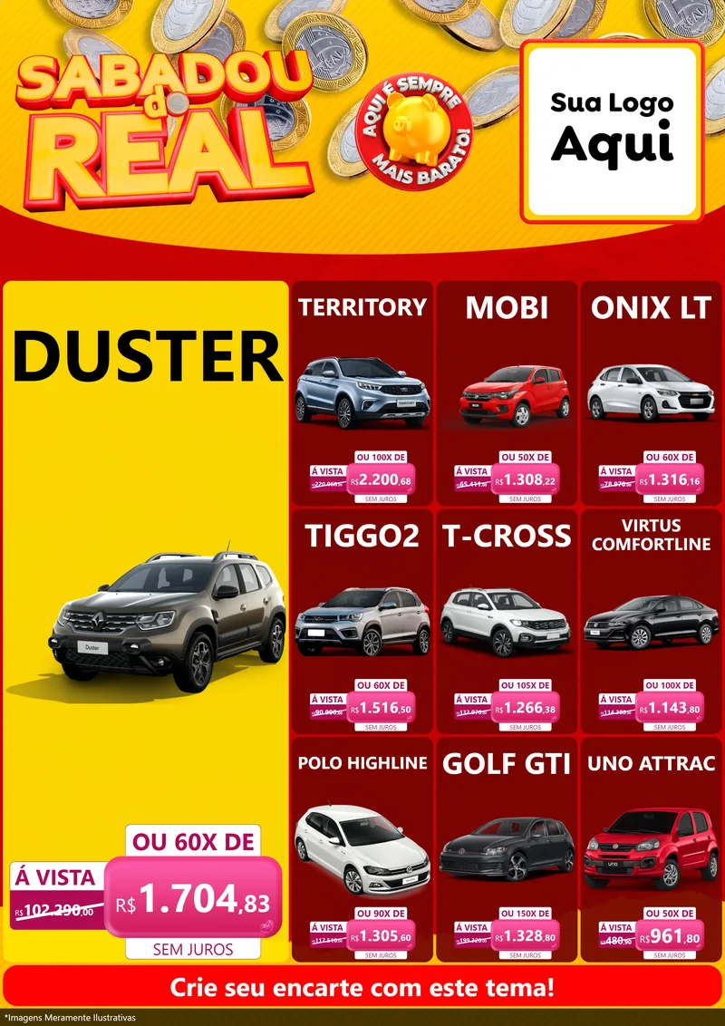 Modelo de Encarte para Encarte A4 Vertical com o tema Sabadou do Real para Concessionaria de Carros