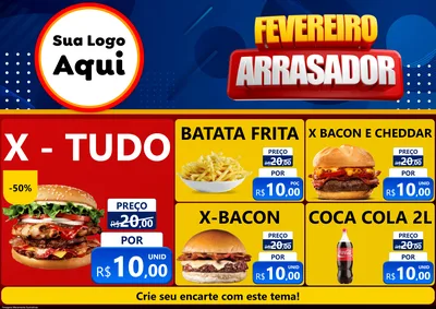 Modelo de Encarte para Encarte A4 Horizontal com o tema Fevereiro Arrasador para Hamburgueria