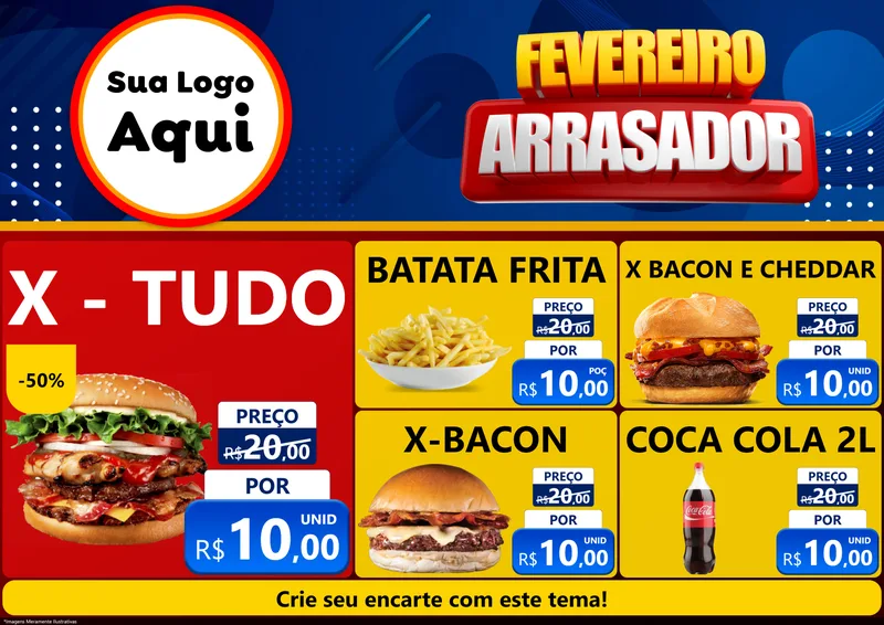 Modelo de Encarte para Encarte A4 Horizontal com o tema Fevereiro Arrasador para Hamburgueria