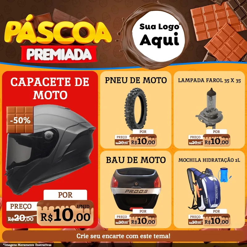 Modelo de Rede Social para Feed Facebook com o tema Páscoa Premiada para Moto peças