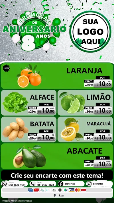 Modelo de TV para TV Vertical com o tema Promoção de Aniversário - 8 Anos para Hortifrúti