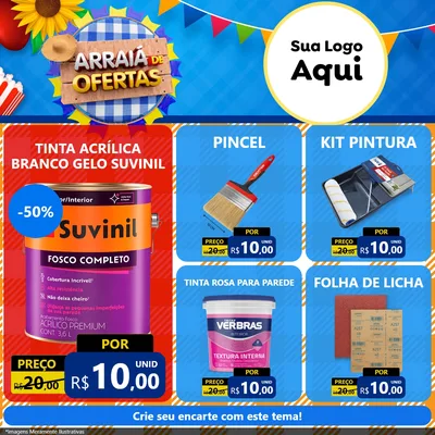 Modelo de Rede Social para Feed Facebook com o tema Arraiá de Ofertas para Tintas e Ferramentas