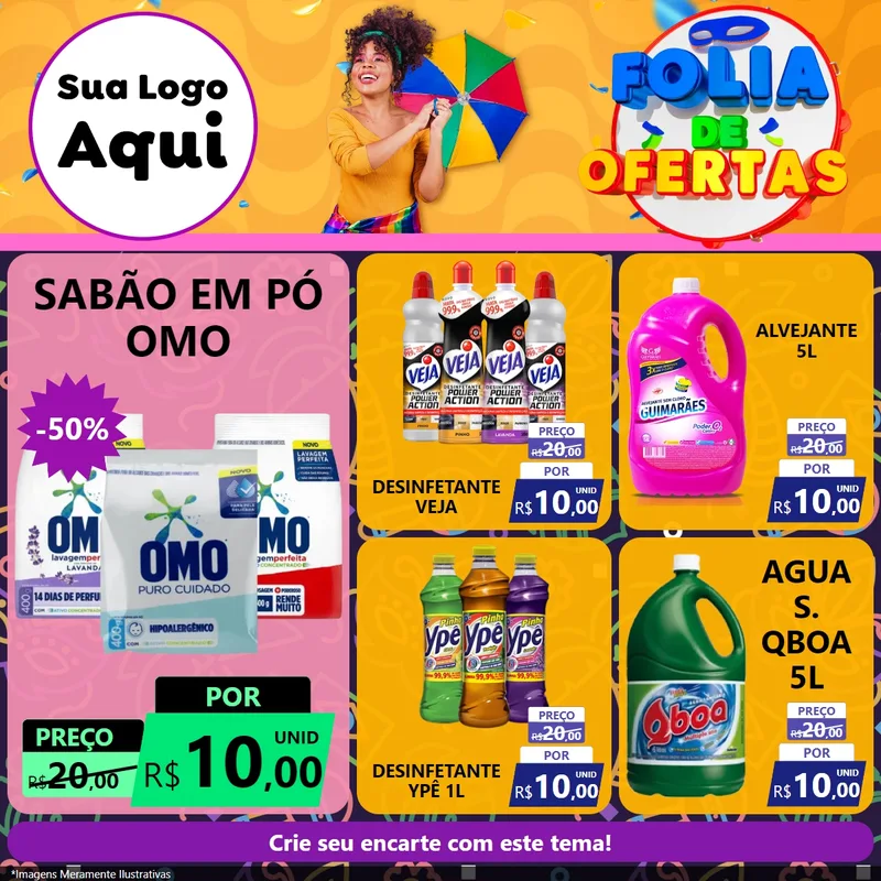 Modelo de Rede Social para Feed Facebook com o tema Folia de Ofertas para Produtos de Limpeza