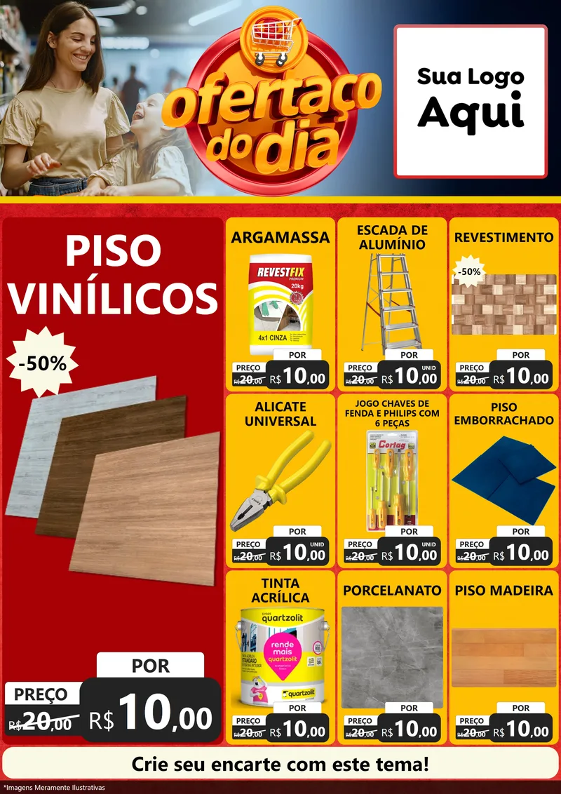 Modelo de Encarte para Encarte A4 Vertical com o tema Ofertaço Do Dia para Material para Construção