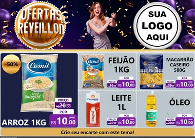 Modelo de Encarte para Encarte A4 Horizontal com o tema Ofertas de Réveillon para Supermercado