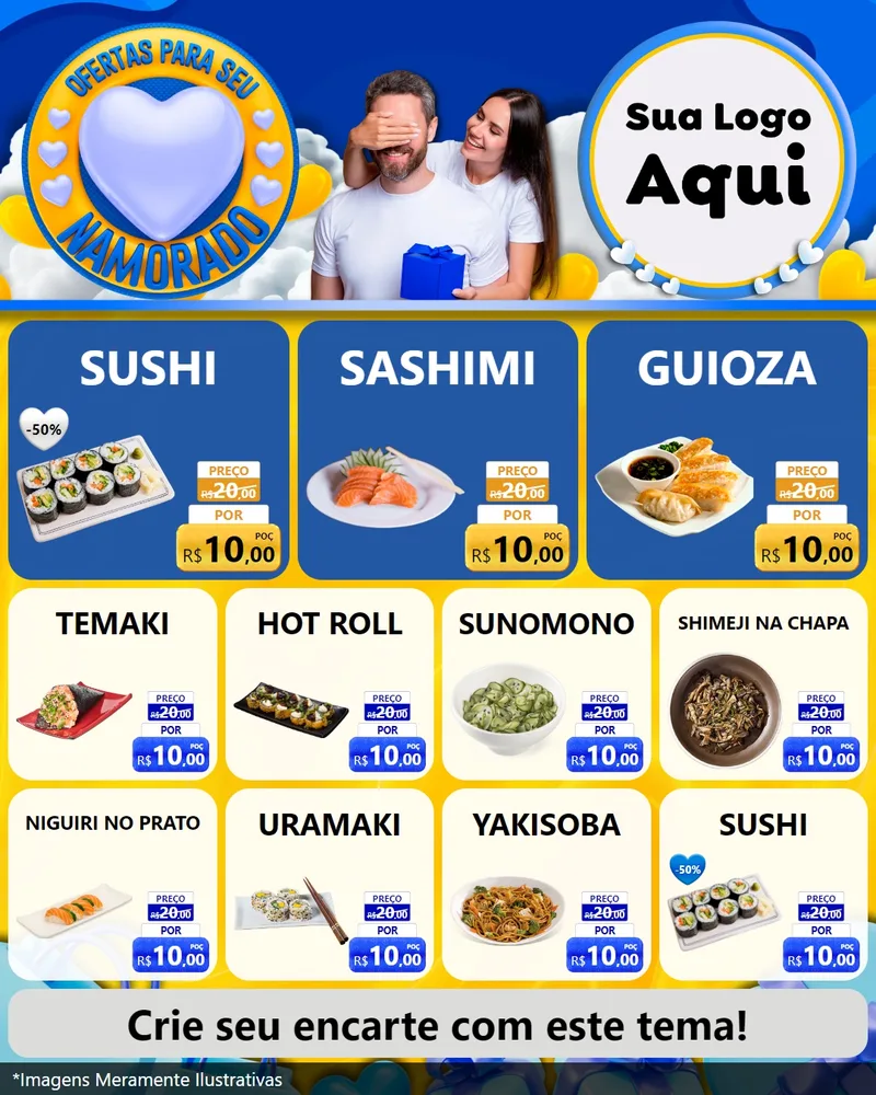 Modelo de Rede Social para Feed Instagram com o tema Ofertas Para Seu Namorado para Comida japonesa
