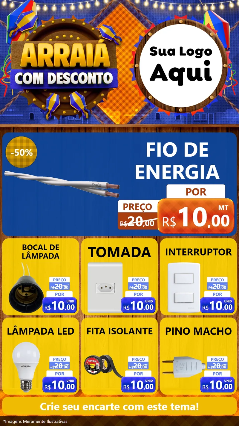 Modelo de Rede Social para Stories com o tema Arraiá Com Desconto para Materiais Elétricos