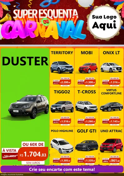 Modelo de Encarte para Encarte A4 Vertical com o tema Super Esquenta de Carnaval para Concessionaria de Carros
