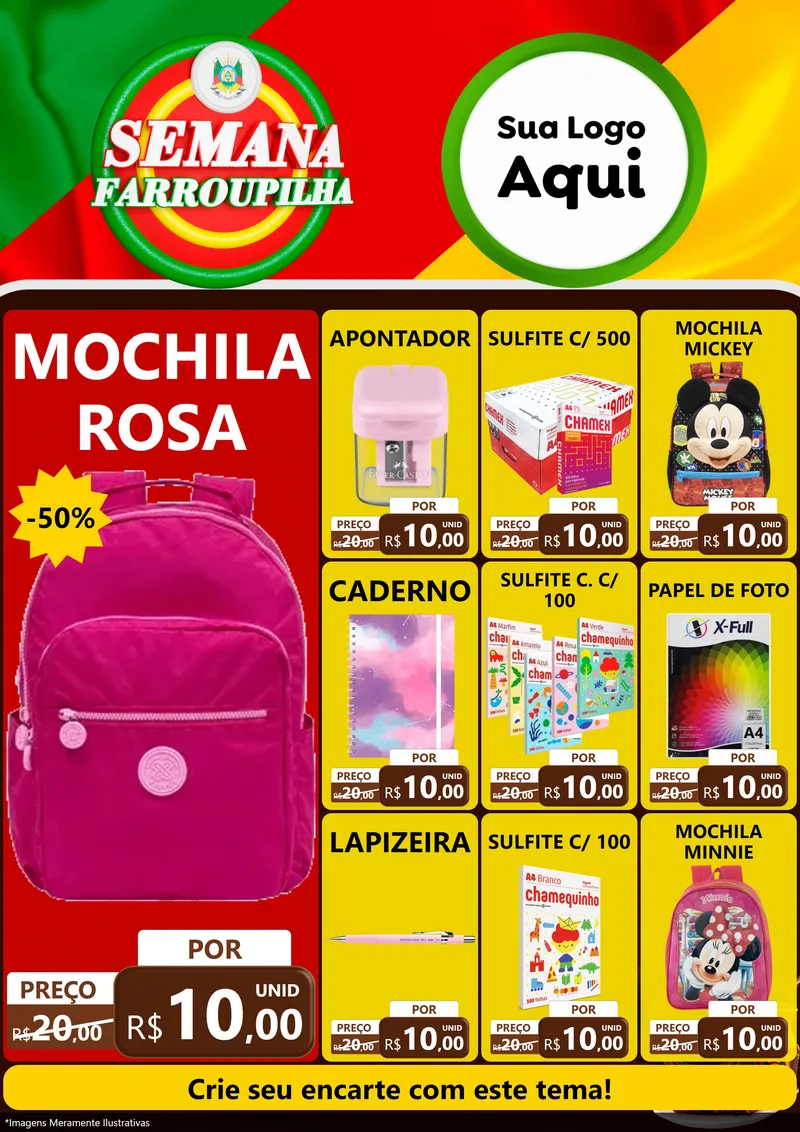 Modelo de Encarte para Encarte A4 Vertical com o tema Semana Farroupilha para Papelaria