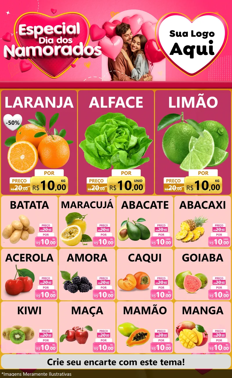 Modelo de Encarte para Encarte Grande com o tema Especial Dia dos Namorados para Hortifrúti