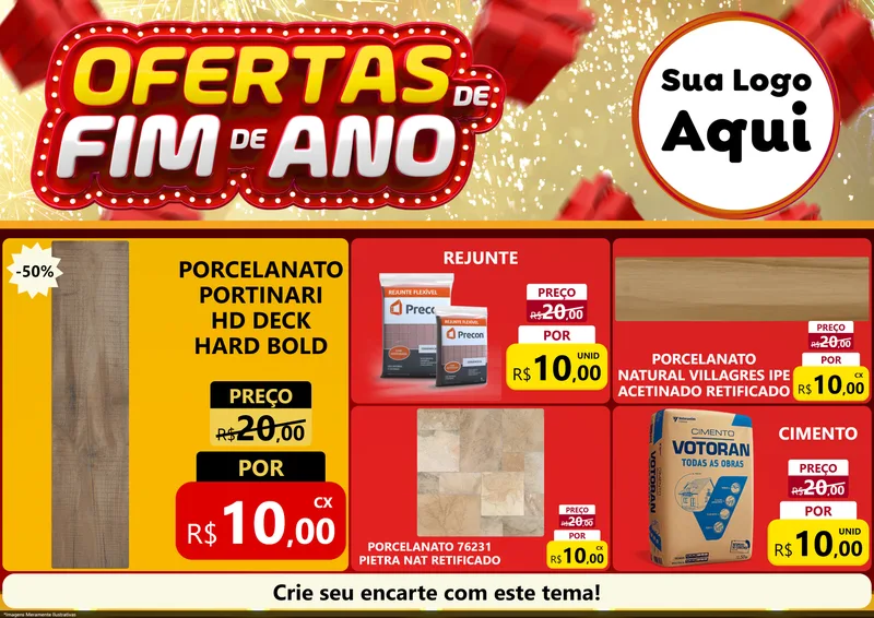 Modelo de Encarte para Encarte A4 Horizontal com o tema Ofertas de Fim de Ano para Pisos e revestimentos