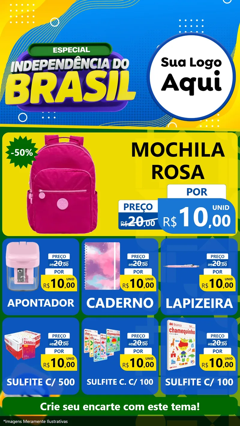 Modelo de Rede Social para Stories com o tema Especial Independência do Brasil para Papelaria