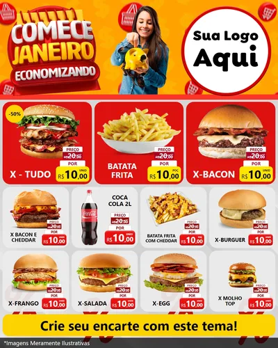 Modelo de Rede Social para Feed Instagram com o tema Comece Janeiro Economizando para Hamburgueria