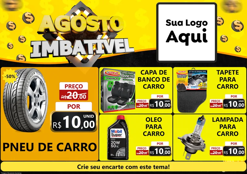 Modelo de Encarte para Encarte A4 Horizontal com o tema Agosto Imbatível para Auto peças