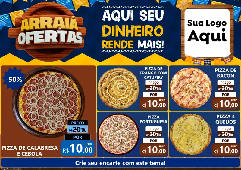 Modelo de Encarte para Encarte A4 Horizontal com o tema Arraiá de Ofertas - Junina para Pizzaria