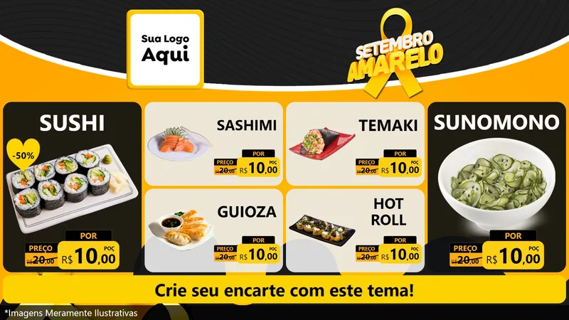 Modelo de TV para TV Horizontal com o tema Setembro Amarelo para Comida japonesa