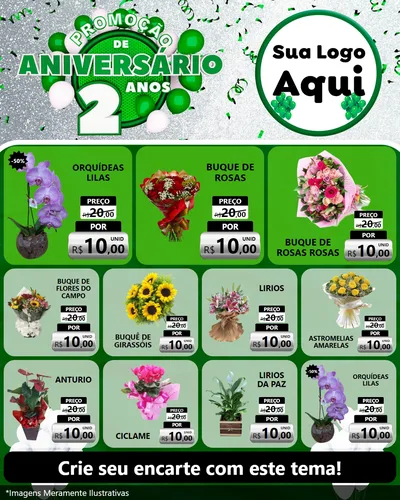 Modelo de Rede Social para Feed Instagram com o tema Promoção de Aniversário - 2 Anos para Floricultura e jardim