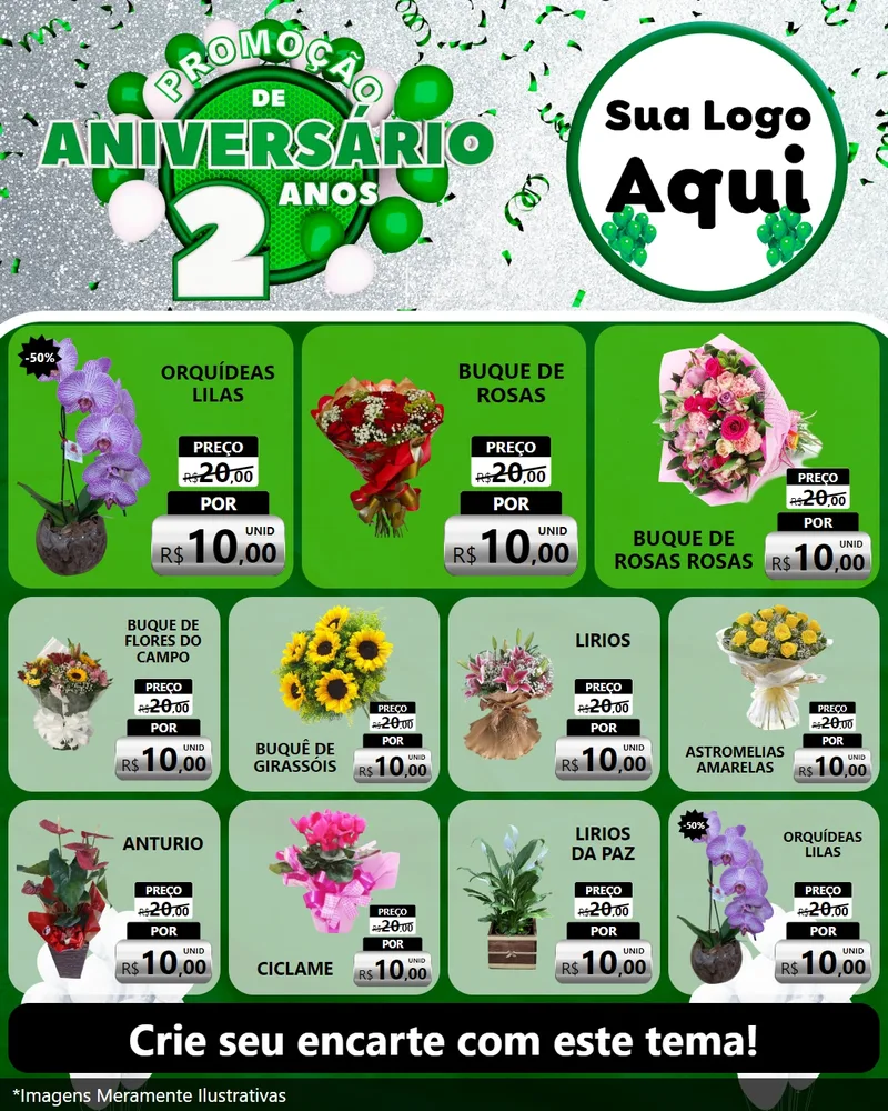 Modelo de Rede Social para Feed Instagram com o tema Promoção de Aniversário - 2 Anos para Floricultura e jardim