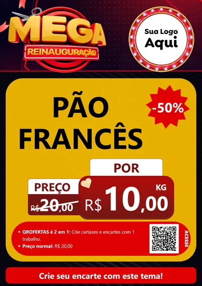 Modelo de Cartaz para Cartaz A4 Vertical com o tema Mega Reinauguração para Padaria