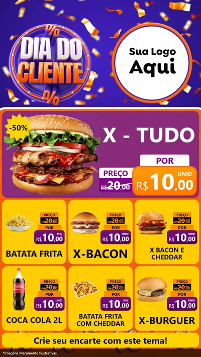 Modelo de Rede Social para Stories com o tema Dia do Cliente para Hamburgueria