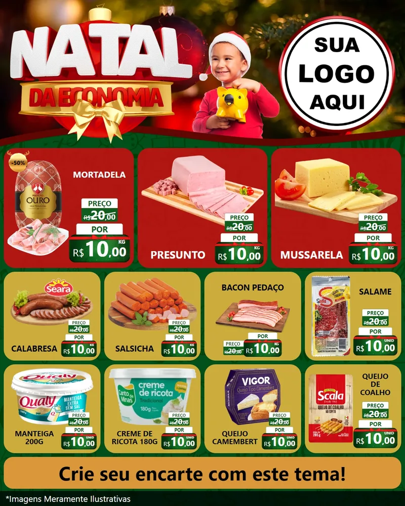 Modelo de Rede Social para Feed Instagram com o tema Natal da Economia para Frios e Laticínios