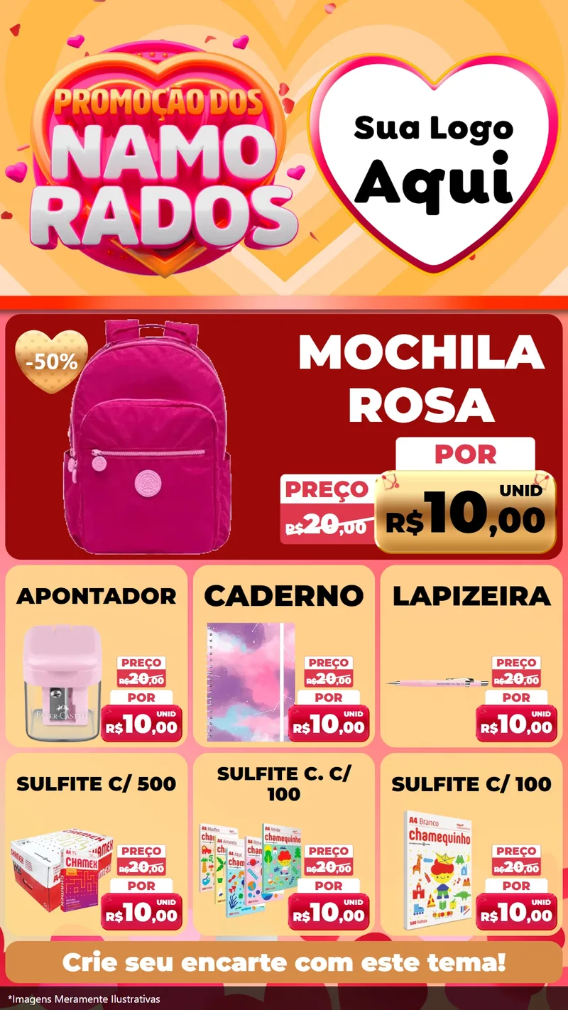 Modelo de Rede Social para Stories com o tema Promoção dos Namorados para Papelaria