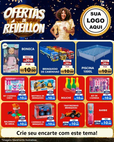 Modelo de Rede Social para Feed Instagram com o tema Ofertas de Réveillon para Brinquedos