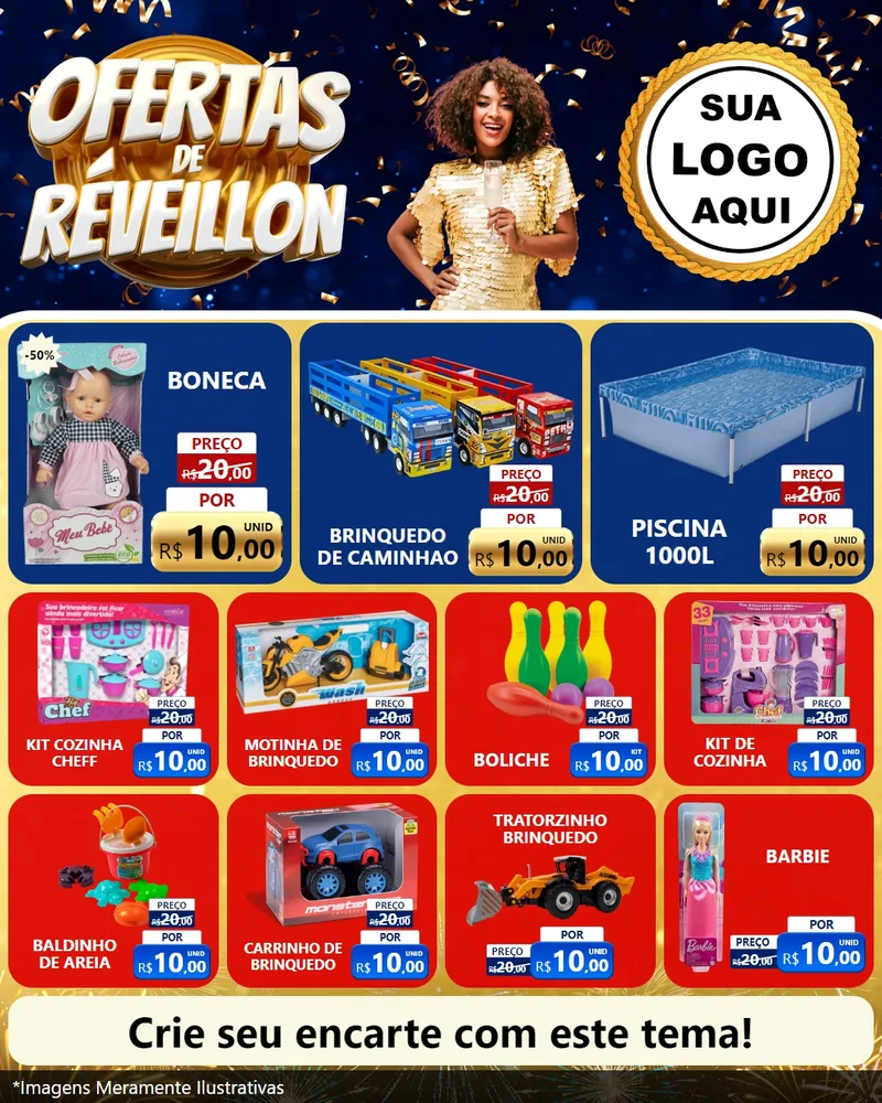 Modelo de Rede Social para Feed Instagram com o tema Ofertas de Réveillon para Brinquedos