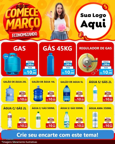Modelo de Rede Social para Feed Instagram com o tema Comece Março Economizando para Água e gás