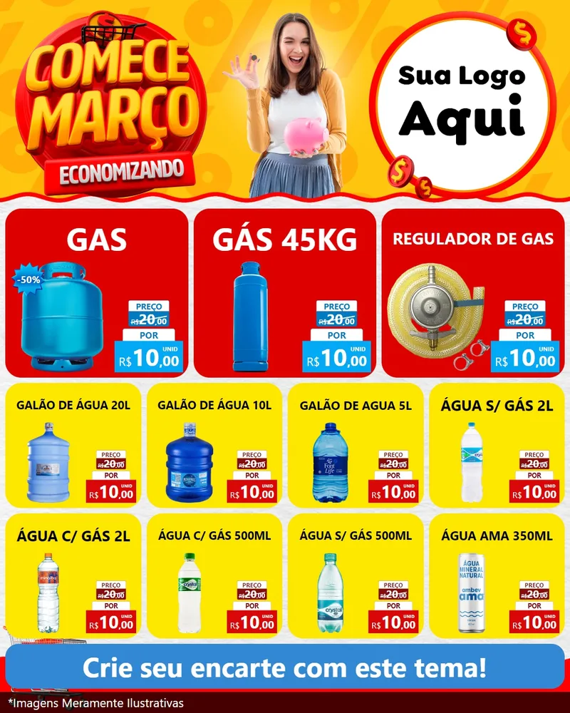 Modelo de Rede Social para Feed Instagram com o tema Comece Março Economizando para Água e gás