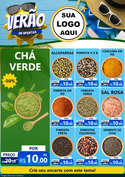 Modelo de Encarte para Encarte A4 Vertical com o tema Verão de Ofertas para Produtos Naturais