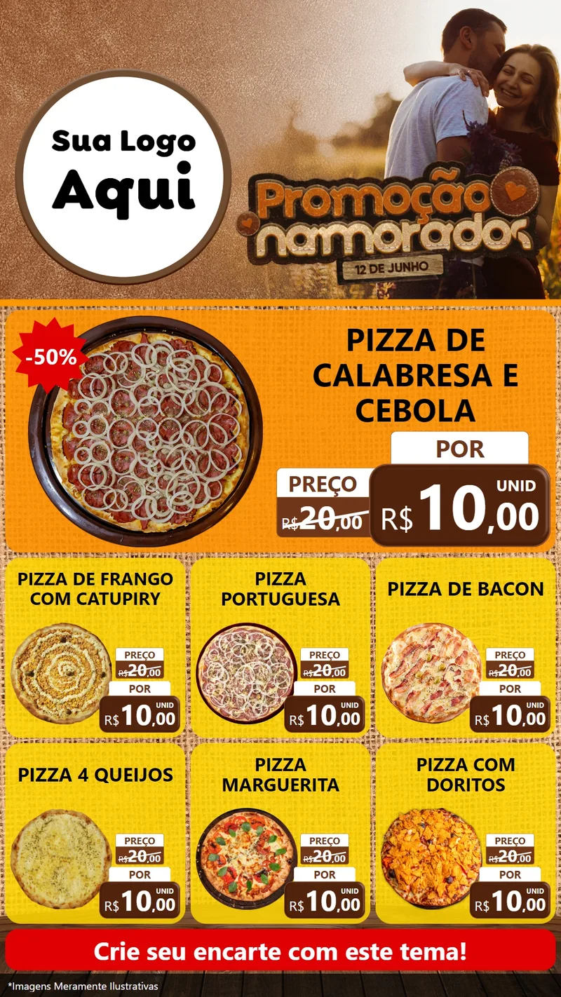 Modelo de Rede Social para Stories com o tema Promoção Namorados para Pizzaria