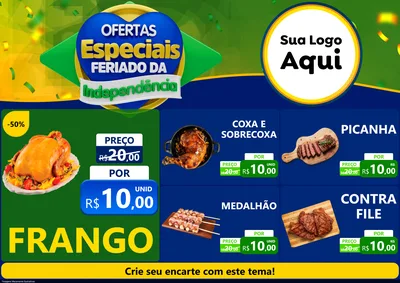 Modelo de Encarte para Encarte A4 Horizontal com o tema Ofertas Especiais Feriado da Independência para Assados