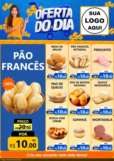 Modelo de Encarte para Encarte A4 Vertical com o tema Oferta do Dia para Padaria