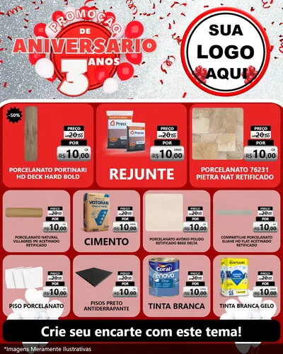 Modelo de Rede Social para Feed Instagram com o tema Promoção de Aniversário - 3 Anos para Pisos e revestimentos