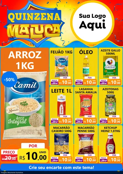 Modelo de Encarte para Encarte A4 Vertical com o tema Quinzena Maluca para Supermercado