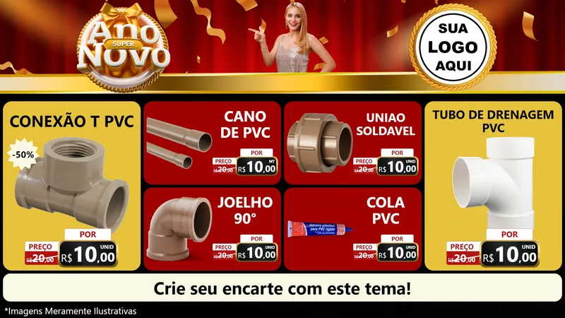 Modelo de TV para TV Horizontal com o tema Super Ano Novo para Tubos e conexões